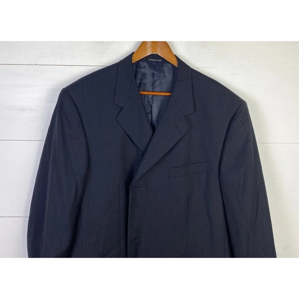 Gianni Uomo Le Collezioni Italy Blazer 46L Super 120s Wool Navy Pinstripe Jacket